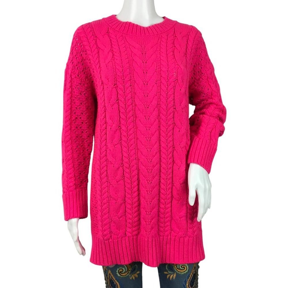 Alice + Olivia Women's Lennie Cable Long Sleeve Sweater Dress Wild Pink Sz S